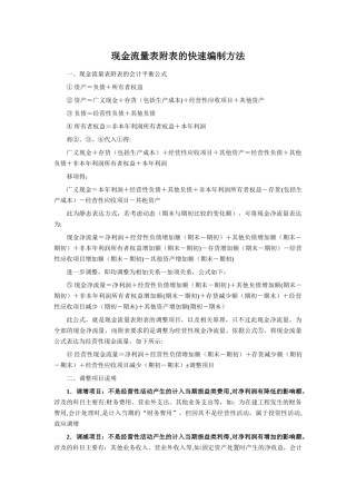 现金流量表附表的快速编制方法