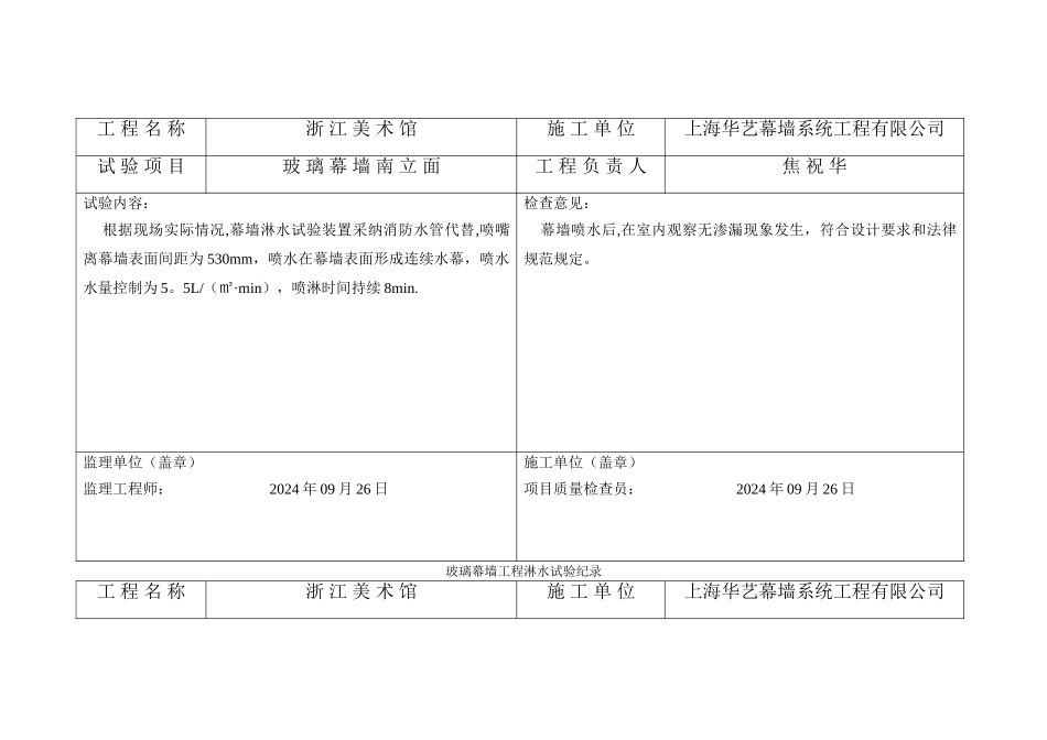 玻璃幕墙工程淋水试验纪录_第2页