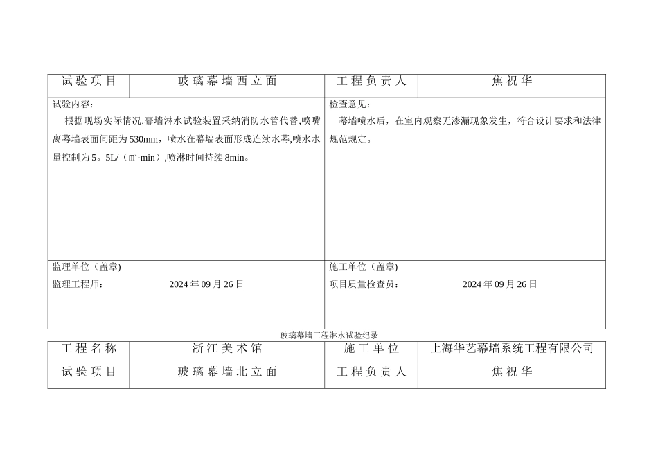 玻璃幕墙工程淋水试验纪录_第3页