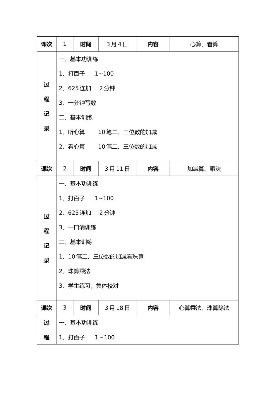 珠心算内容记录表1_第1页
