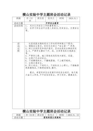班级主题班会活动记录表