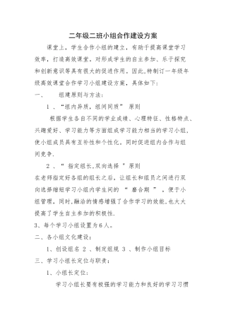班级合作小组建设方案