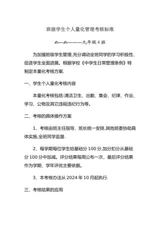 班级学生个人量化管理考核标准