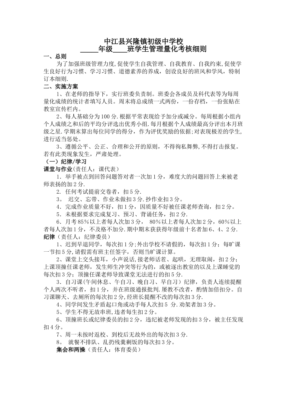 班级学生管理量化考核细则_第1页