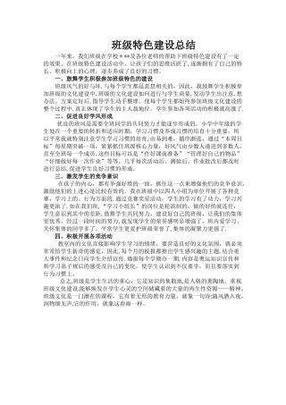 班级特色建设总结