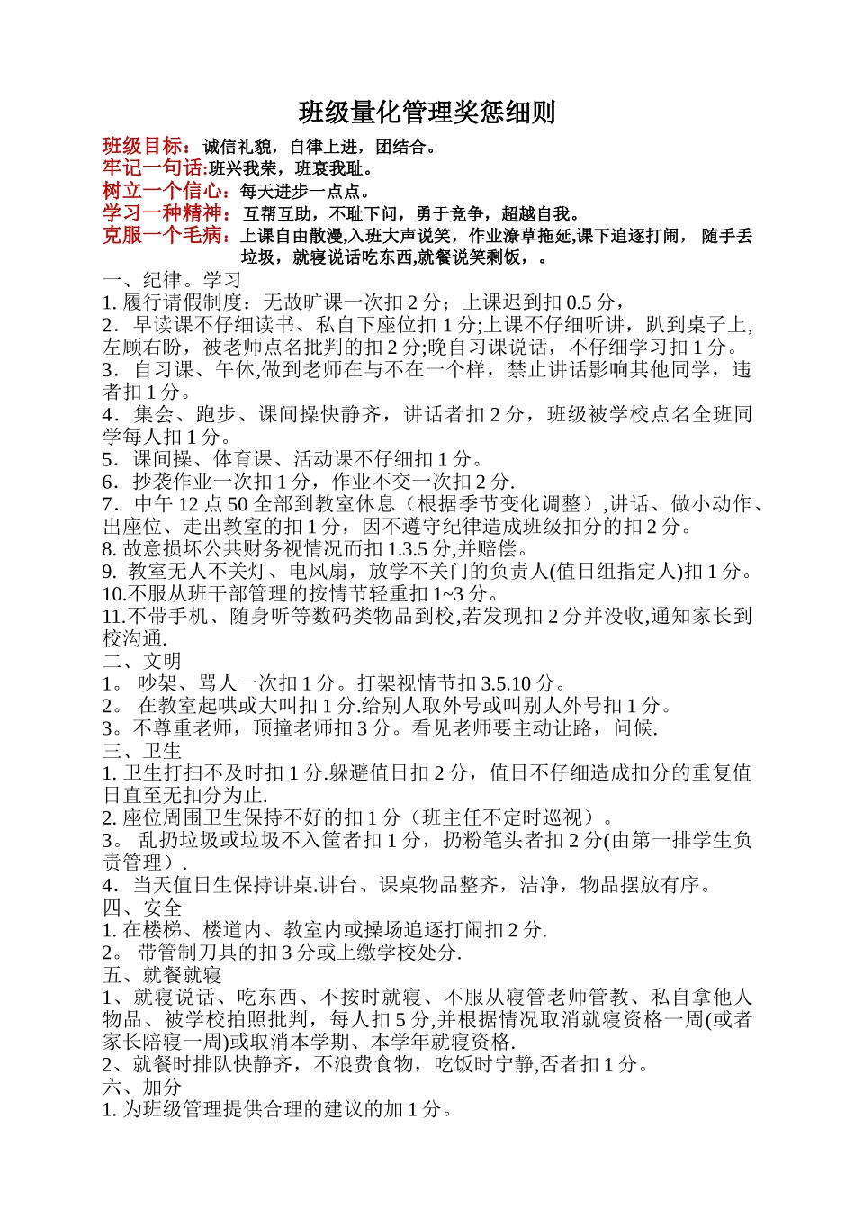 班级量化管理奖惩细则_第1页