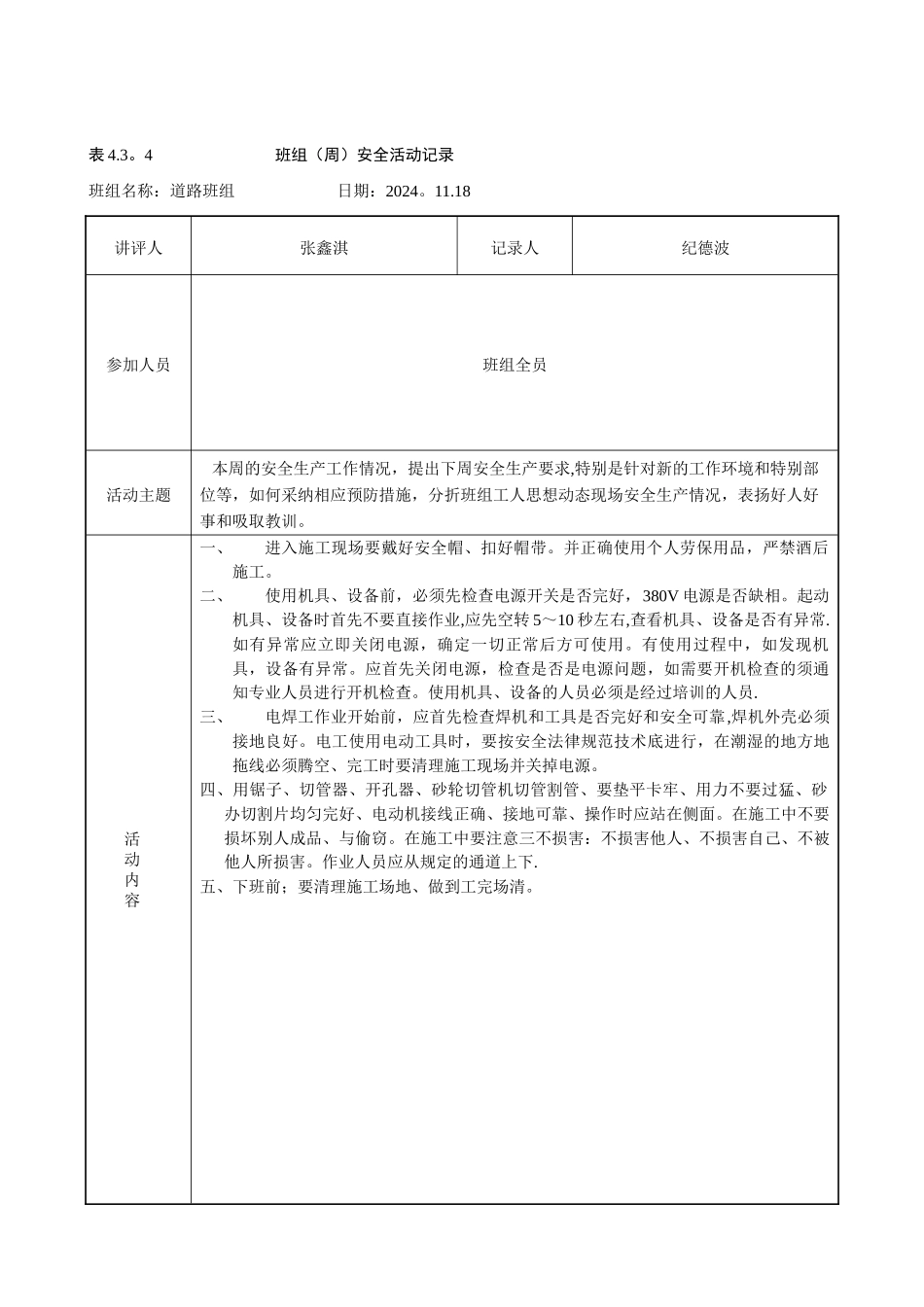 班组周安全活动记录_第2页