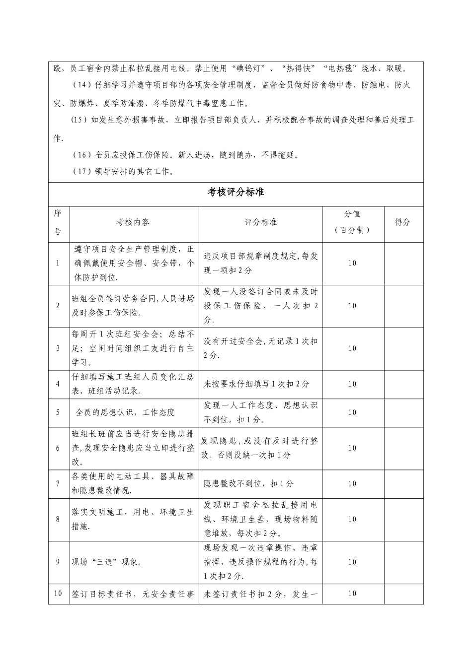 班组安全生产目标考核表_第2页