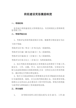 班组建设奖惩激励制度