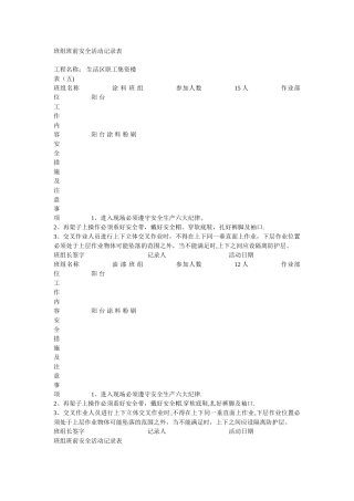 班组班前安全活动记录表---重大危险源