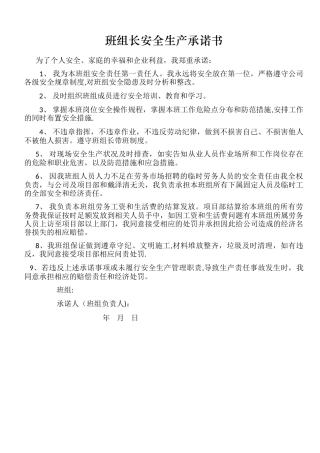 班组长安全责任承诺书-