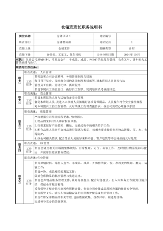 班组长岗位职责-仓储班长