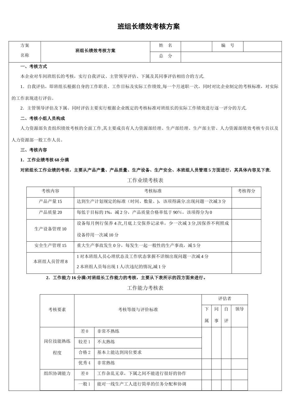 班组长绩效考核方案_第1页