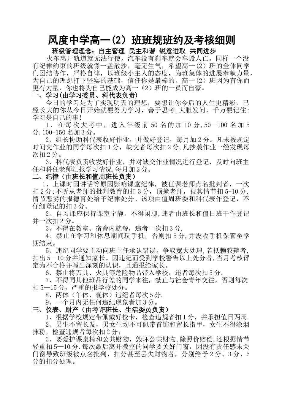 班规班约考核细则_第1页