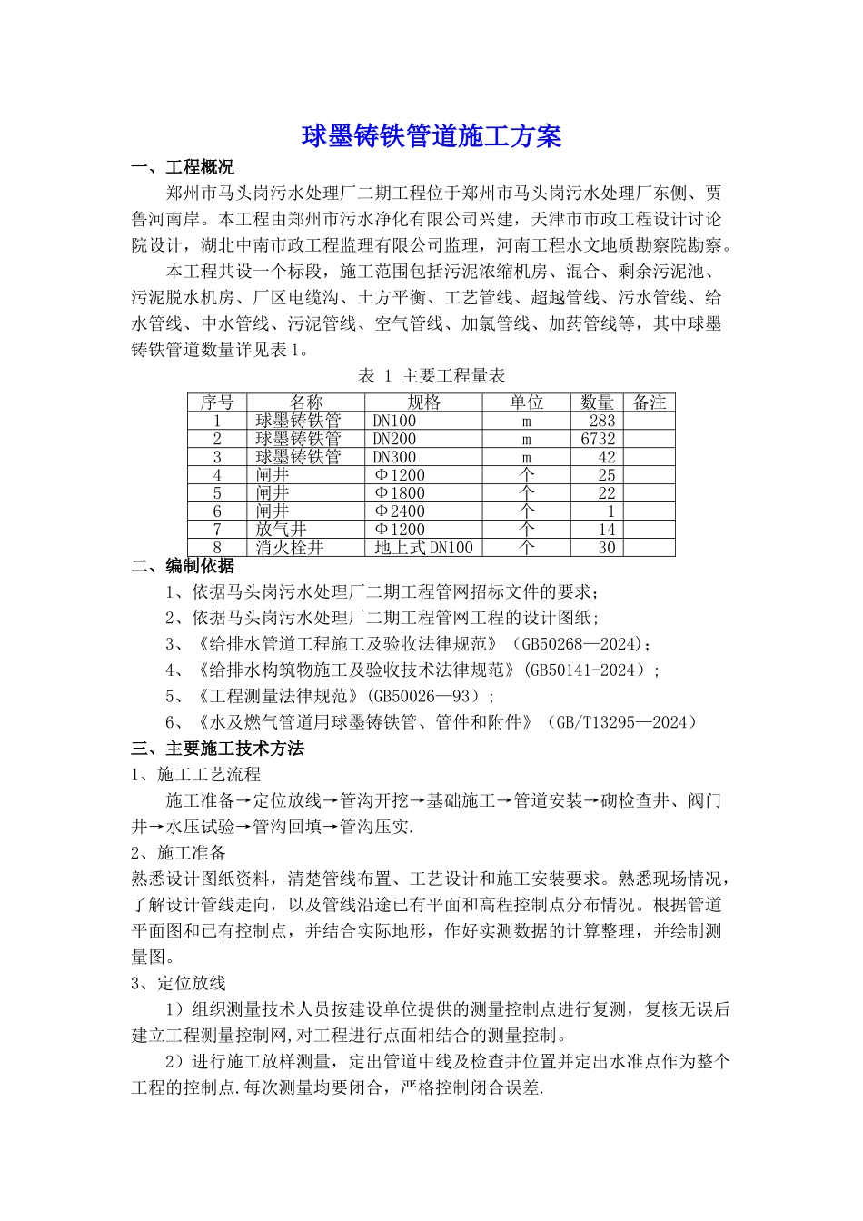 球墨铸铁管道施工方案_第1页