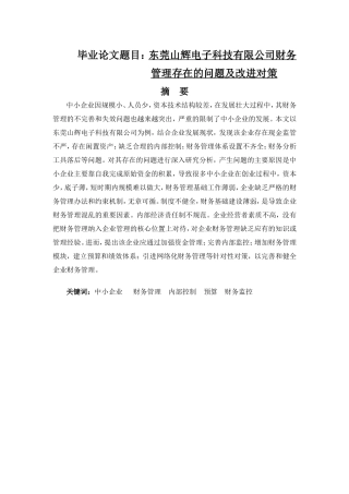东莞山辉电子科技有限公司财务管理存在的问题及改进对策  会计学专业