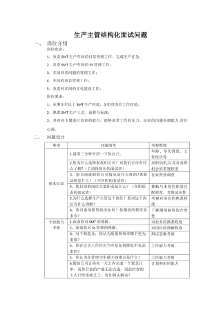 生产主管结构化面试问题