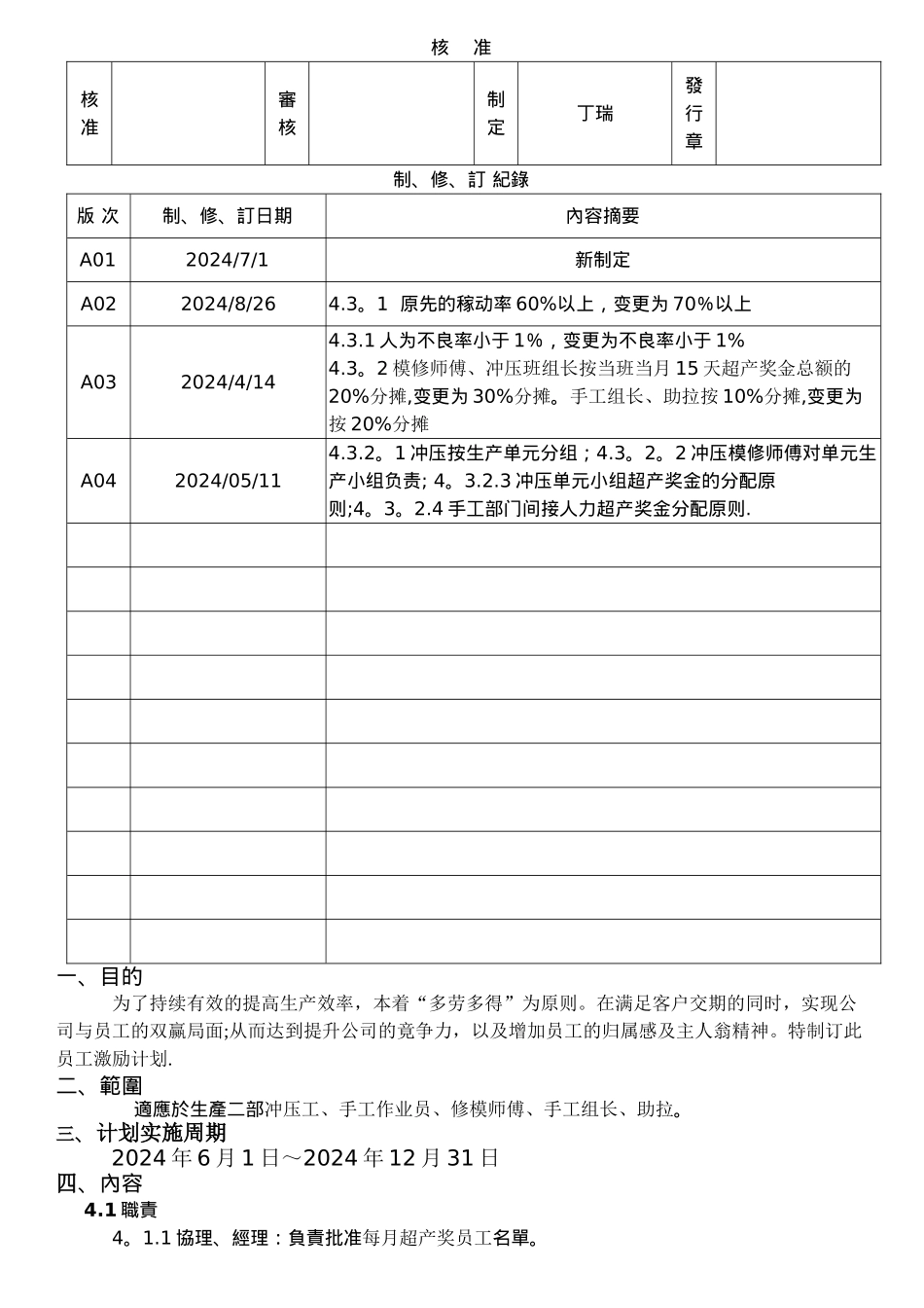 生产二部员工中长期超产激励方案-A04_第1页