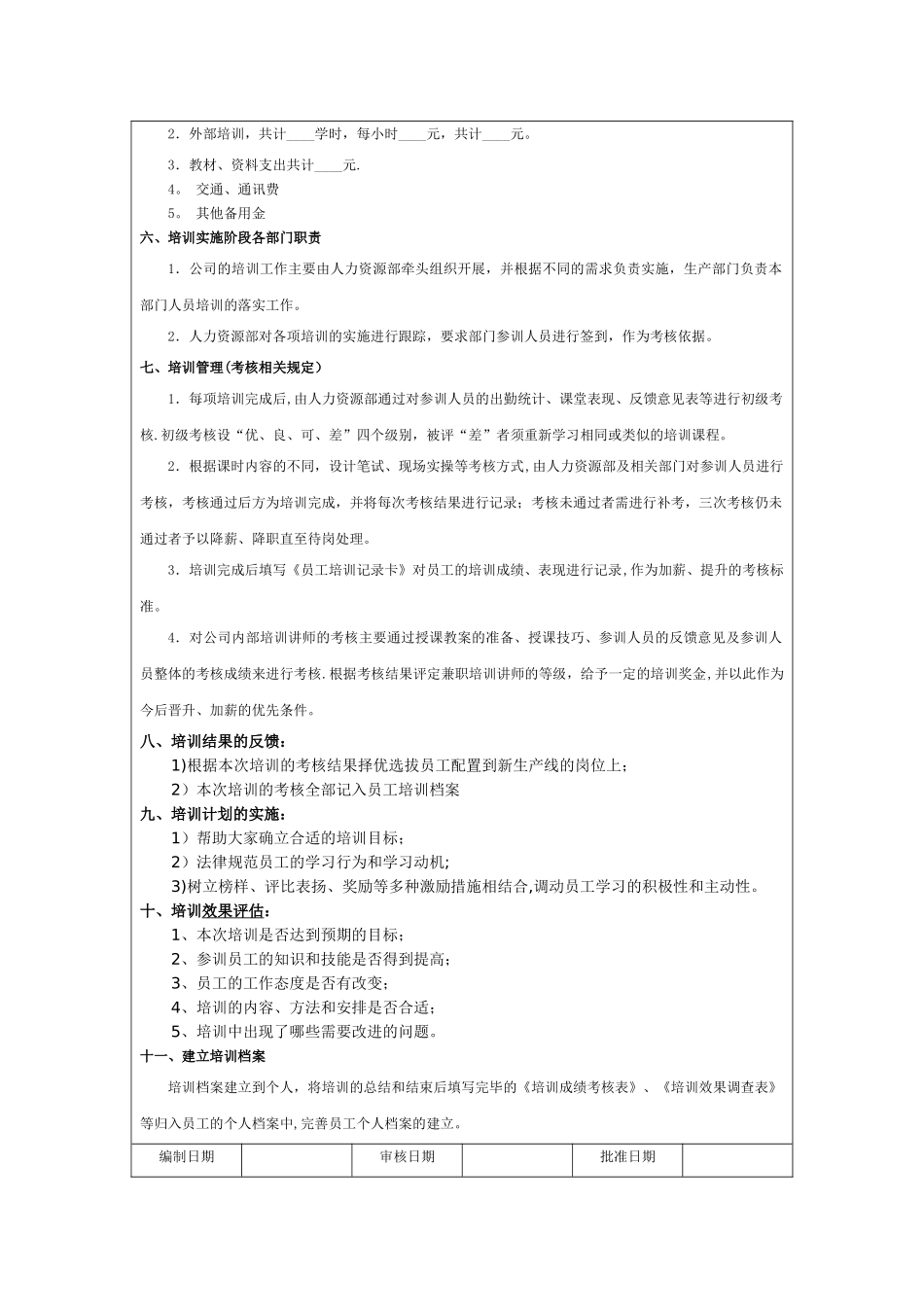 生产人员培训计划书_第2页