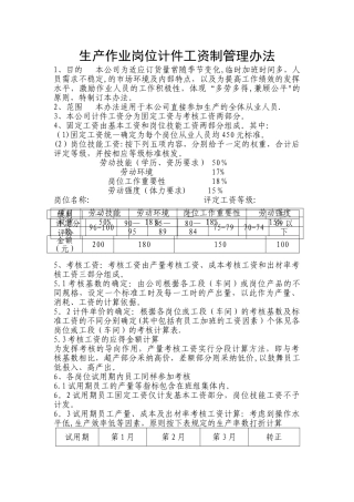 生产作业岗位计件工资制管理办法