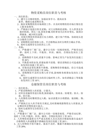生产供应办员工岗位职责与考核