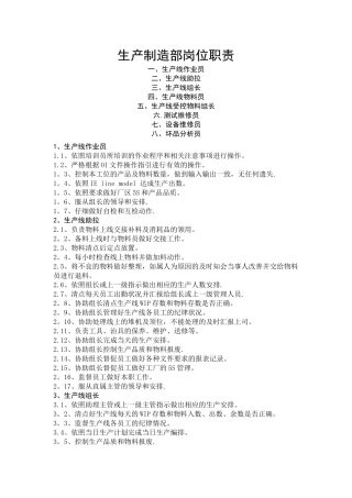 生产制造部岗位职责