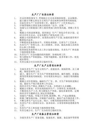 生产厂各个岗位职责