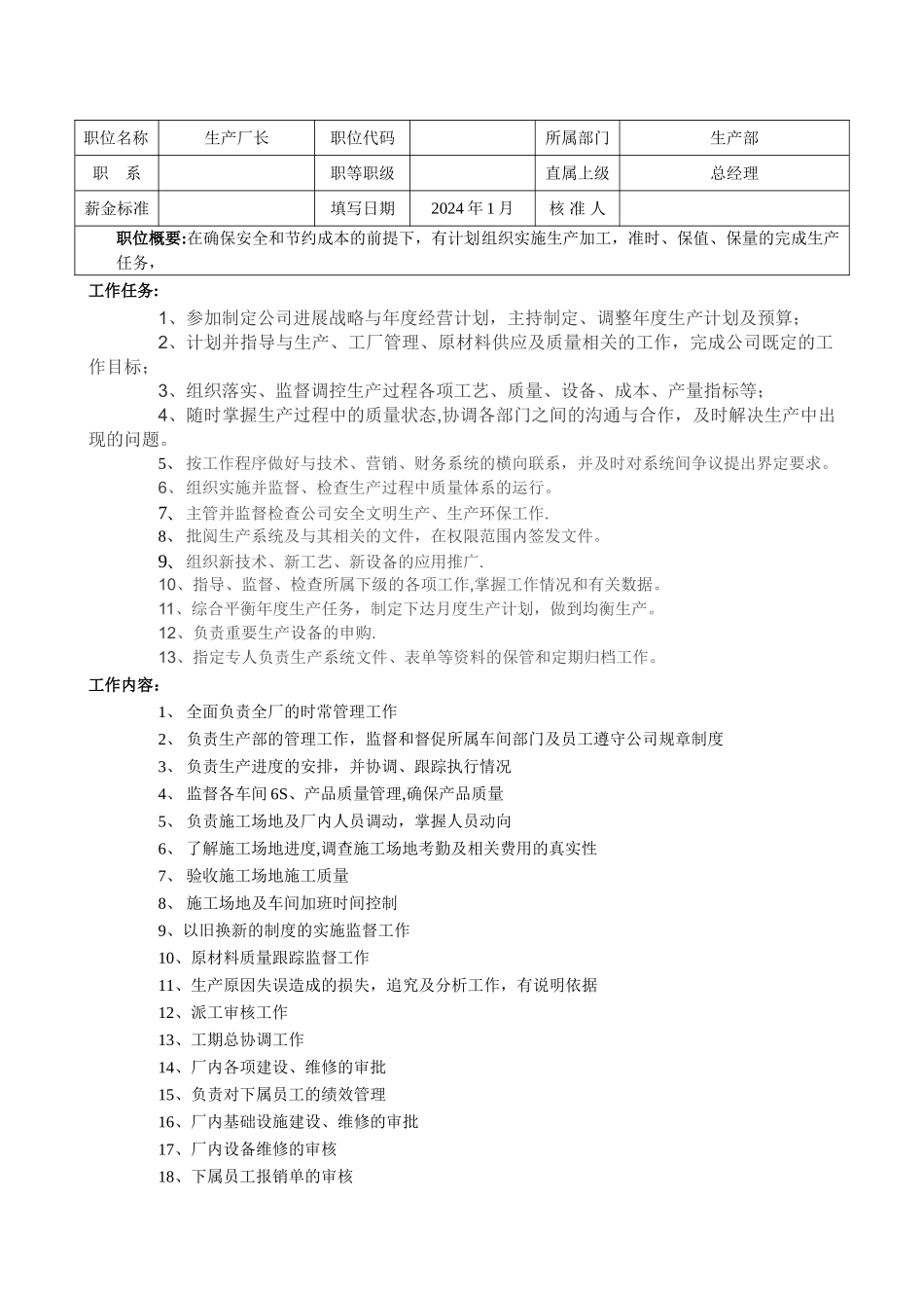生产厂长岗位说明书_第1页