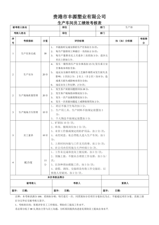 生产员工绩效考核表