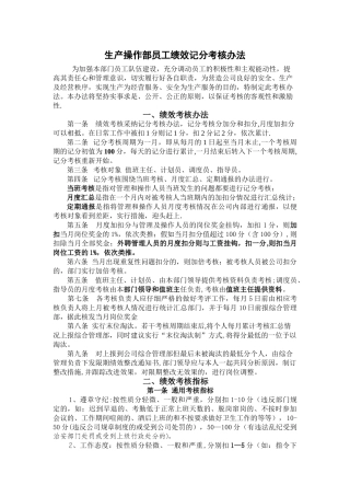 生产操作部员工绩效记分考核办法