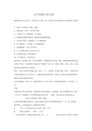 生产经理工作计划