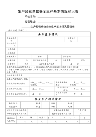 生产经营单位基本情况登记表