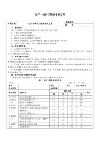 生产车间工人绩效考核方案