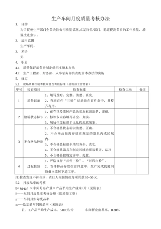 生产车间月度质量考核办法
