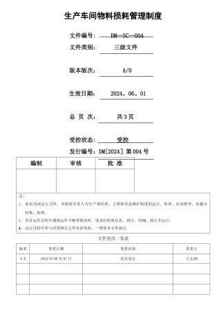 生产车间物料损耗管理制度