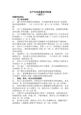 生产车间质量奖罚制度