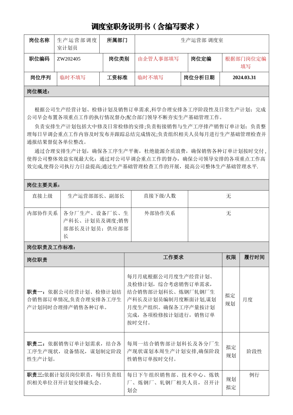 生产运营部计划员岗位说明书_第1页