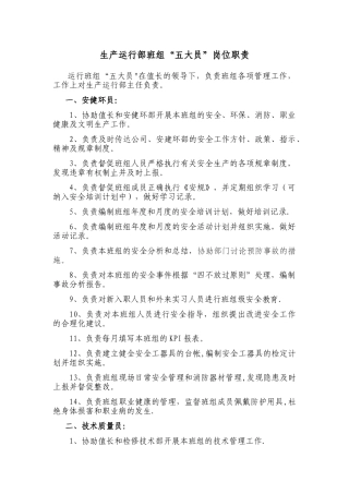 生产运行部班组“五大员”岗位职责