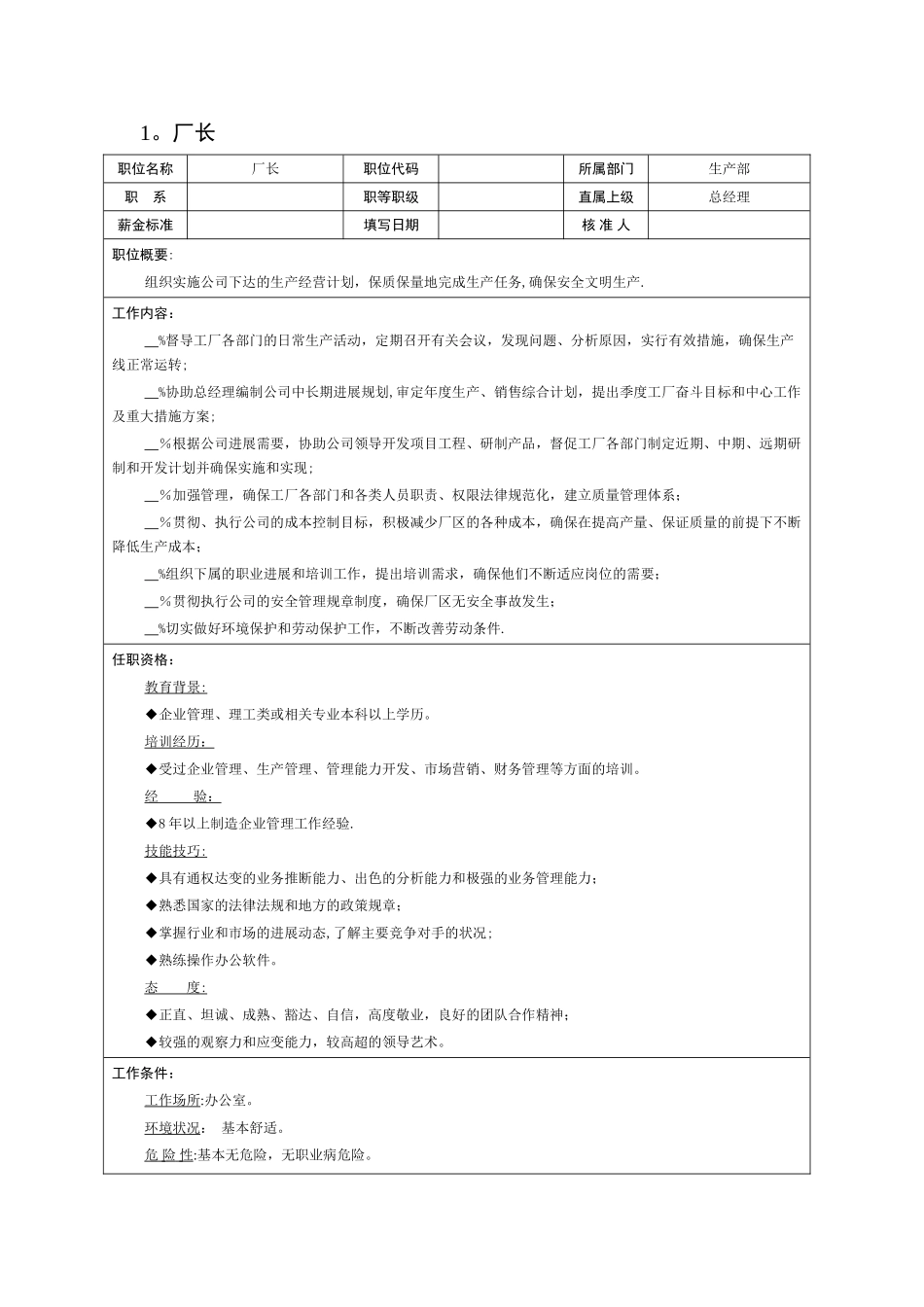 生产部岗位职务描述_第1页