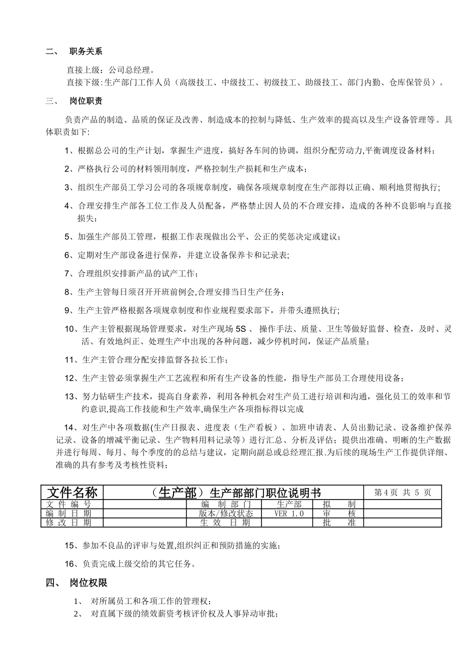 生产部岗位设置及岗位职责权限规范_第3页