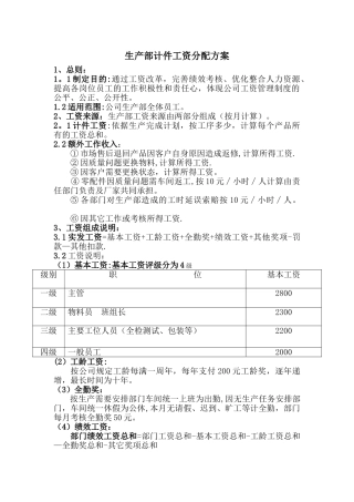 生产部计件工资分配方案