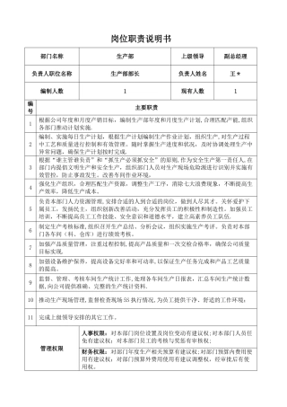 生产部长岗位职责说明书和KPI指标