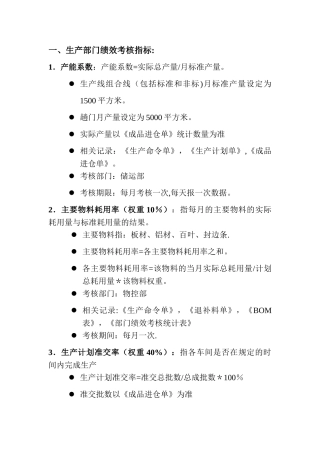 生产部门绩效考核指标