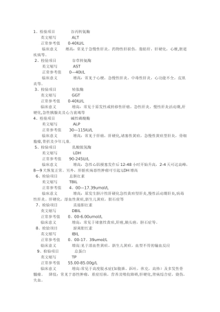 生化检验指标相应缩写及所代表意义