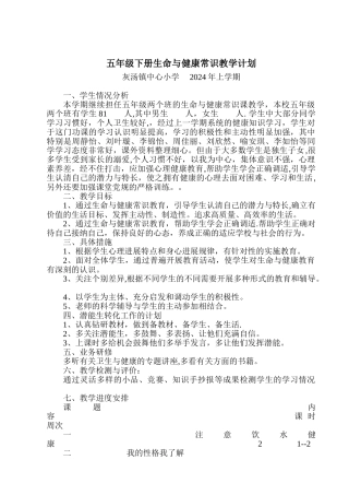 生命与健康常识五年级下册教案