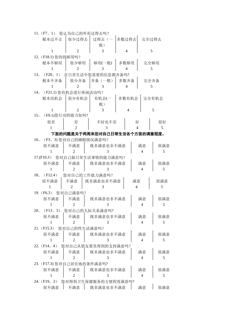 生存质量测定量表简表_第2页
