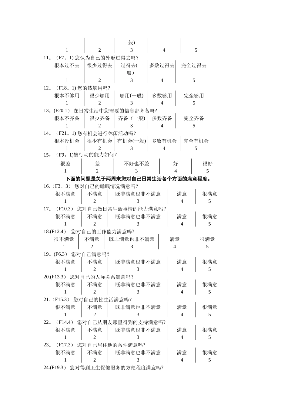 生存质量测定量表简表_第2页