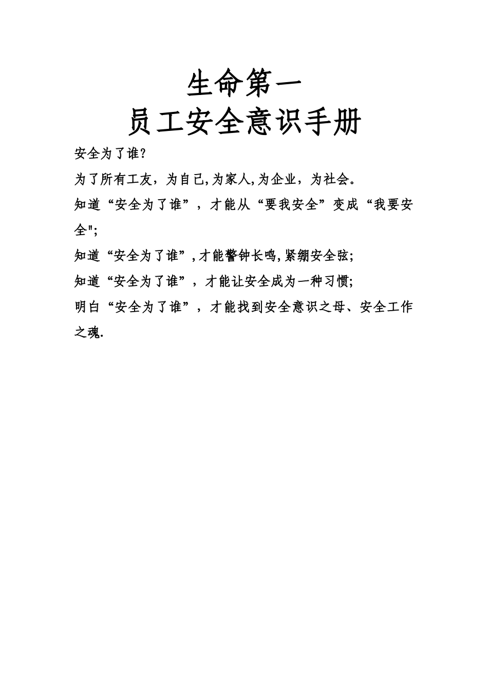 生命第一—员工安全意识手册_第1页