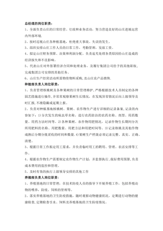 生态山庄各岗位工作职责-