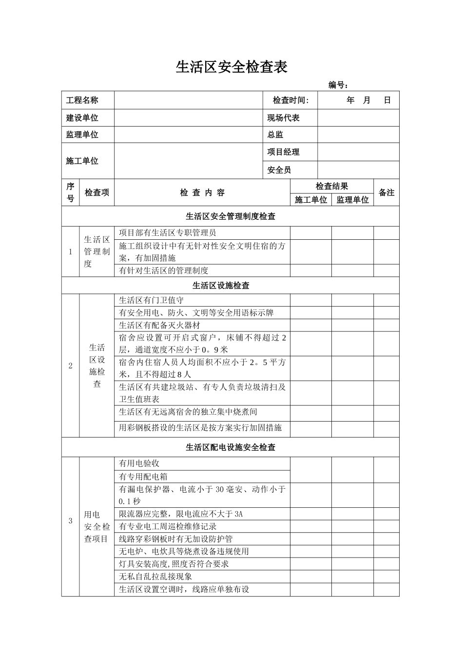 生活区安全检查用表_第1页